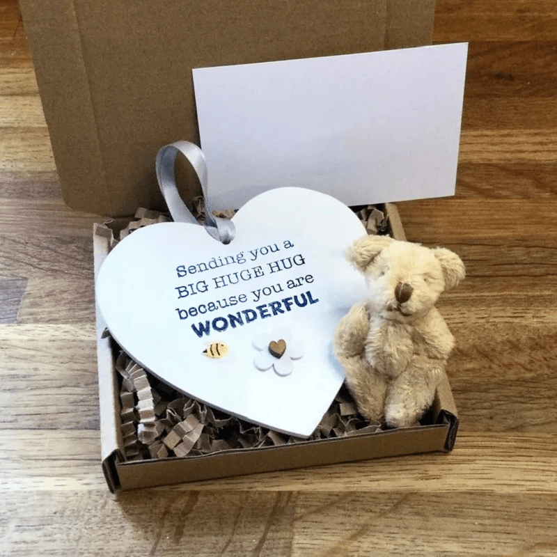 Wooden Heart Pocket Teddy Bear Hug