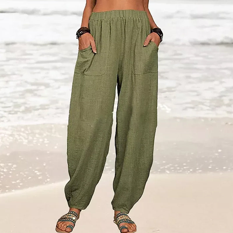 Women's Solid Color Loose Cotton And Linen Casual Pants