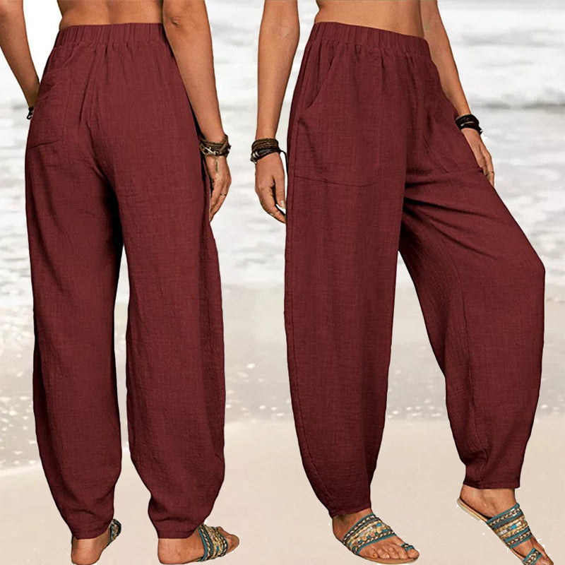 Women's Solid Color Loose Cotton And Linen Casual Pants