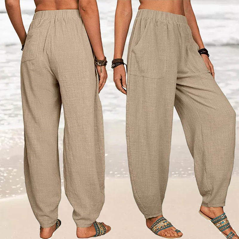 Women's Solid Color Loose Cotton And Linen Casual Pants