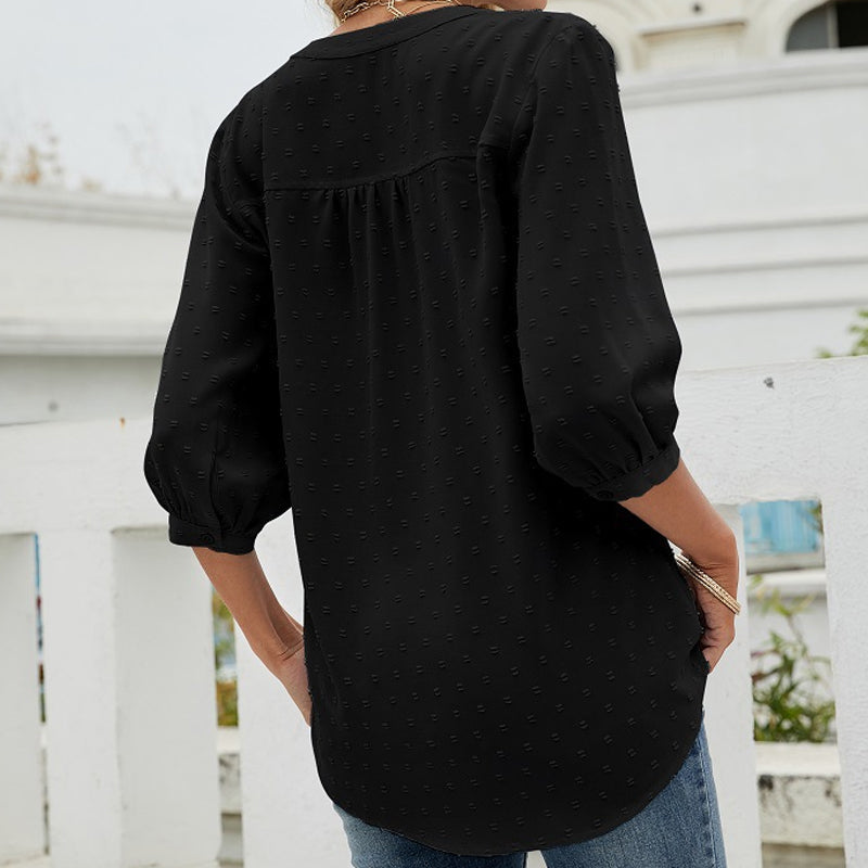 Stand Collar Mid Sleeve Shirt