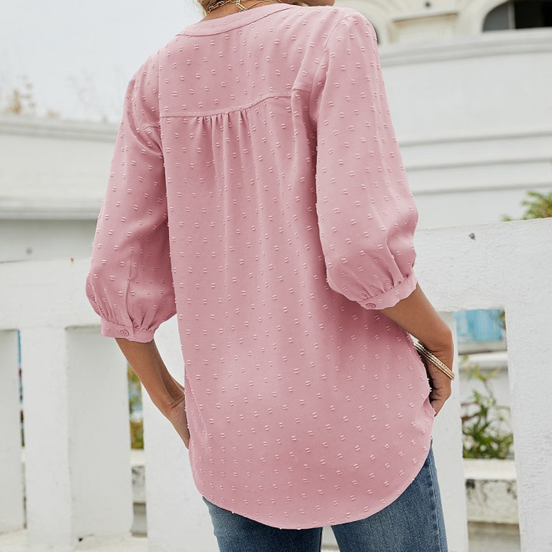 Stand Collar Mid Sleeve Shirt