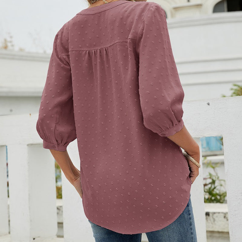 Stand Collar Mid Sleeve Shirt