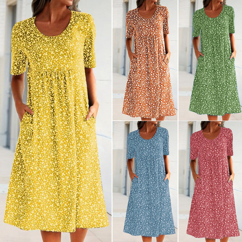 Floral crew neck beach dress