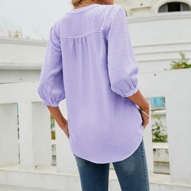 Stand Collar Mid Sleeve Shirt