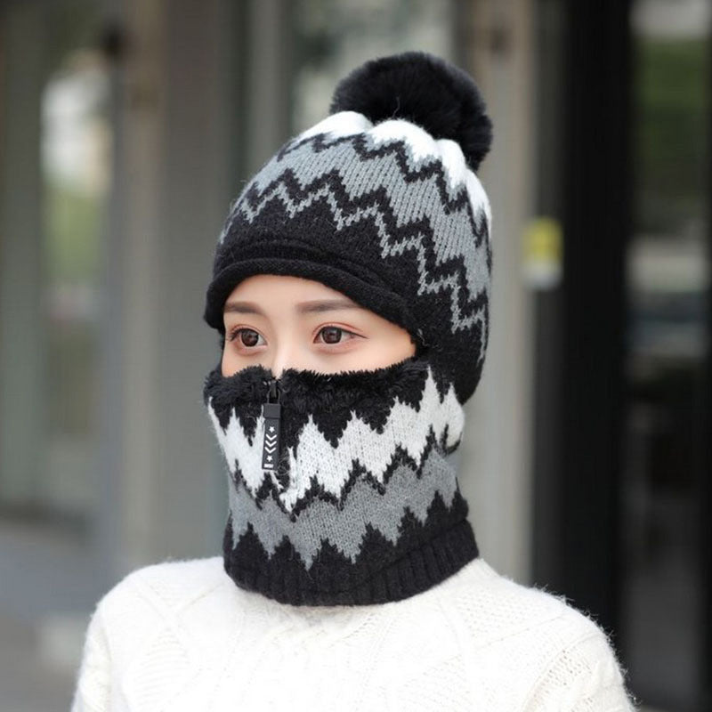 Knit Zipper Closure Winter Hat