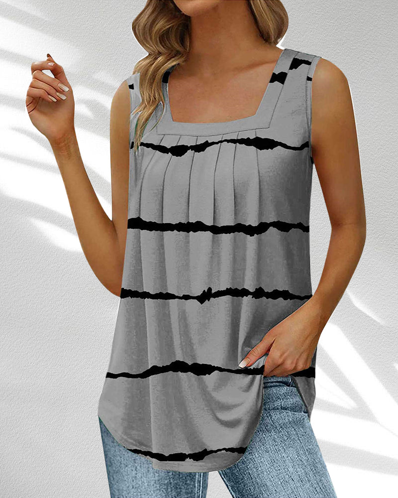 Square Neck Tank Top in Feather and Floral Print