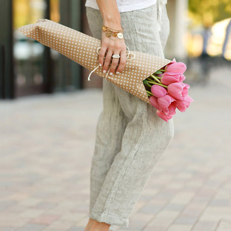 Casual trousers in cotton and linen with lacing