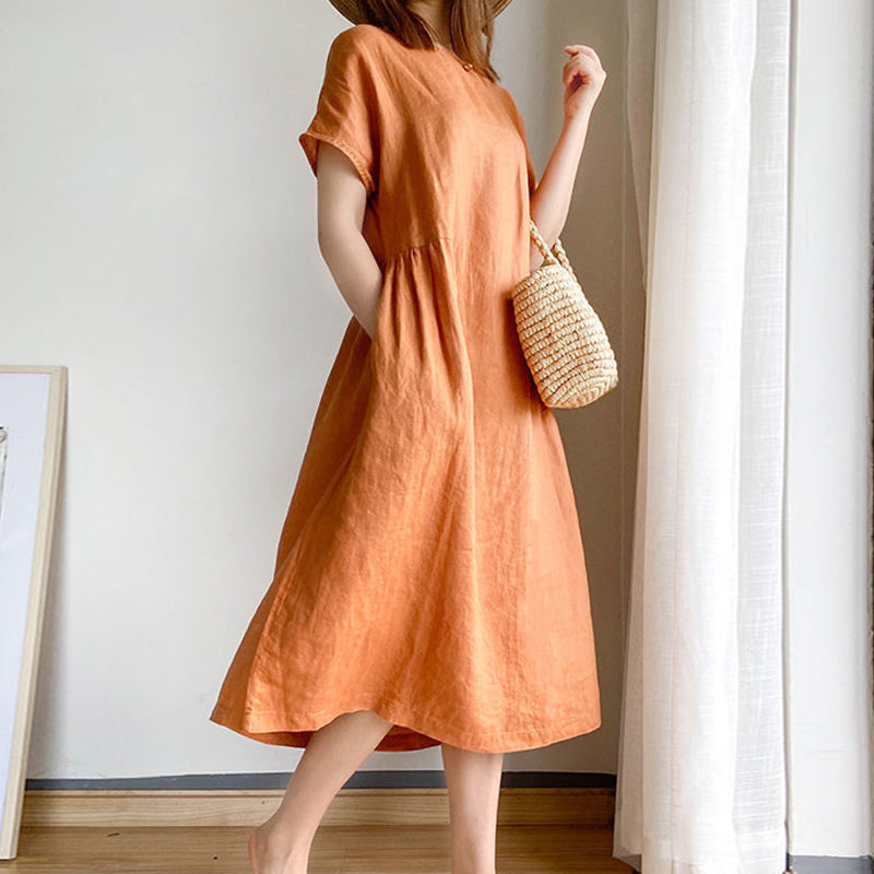 Simple Solid Color Short Sleeve Dress