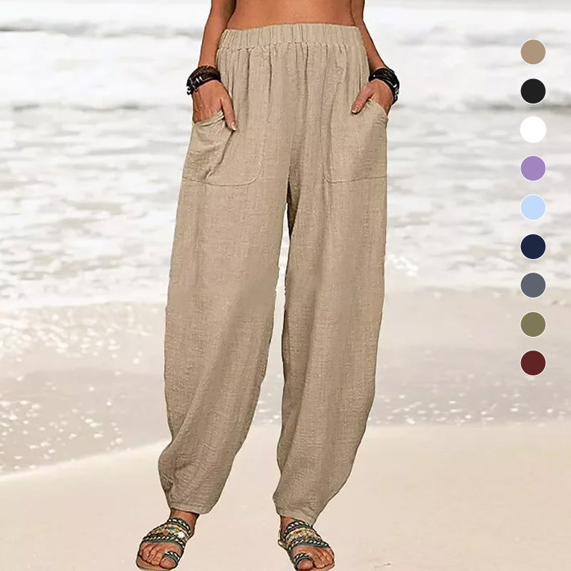 Women's Solid Color Loose Cotton And Linen Casual Pants