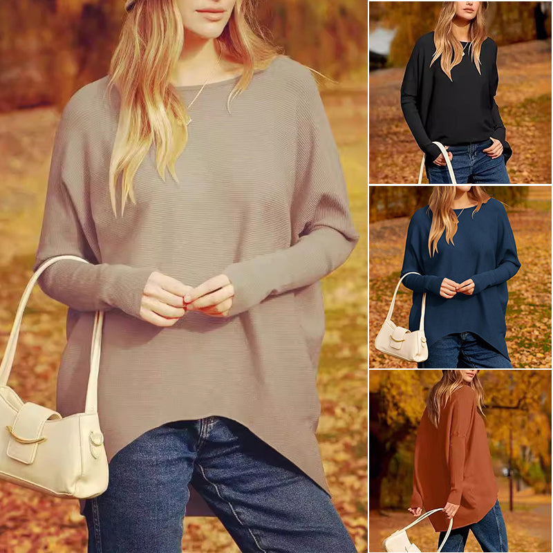 Women's Irregular Oversized Dolman Sleeve Knitted Pullover