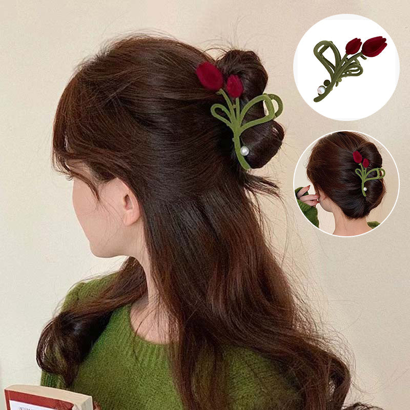 Elegant Velvet Tulip Hair Claw Clip