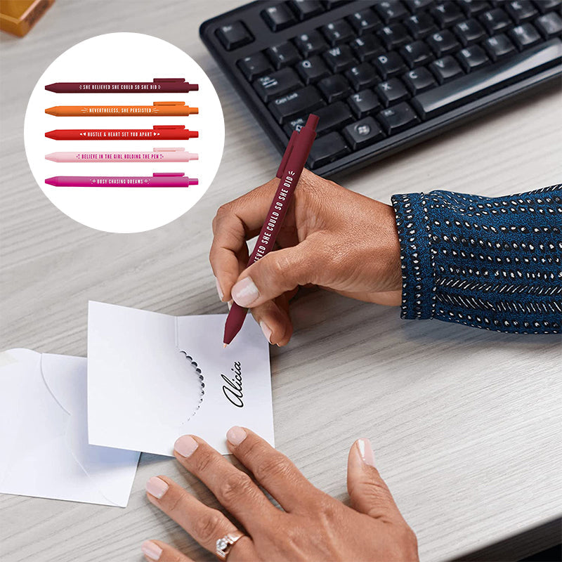 Soft Touch Colorful Girl Power Click Pens(5 PCS)