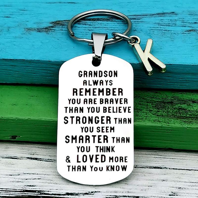 To My Grandson Granddaughter Son Daughter Gift Lettering Keychain