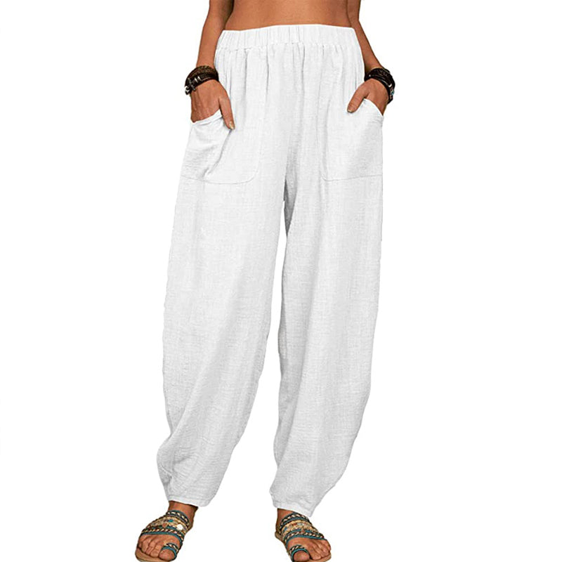 Women's Solid Color Loose Cotton And Linen Casual Pants