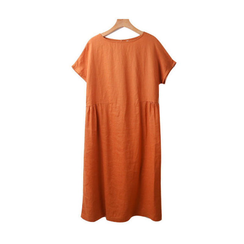 Simple Solid Color Short Sleeve Dress