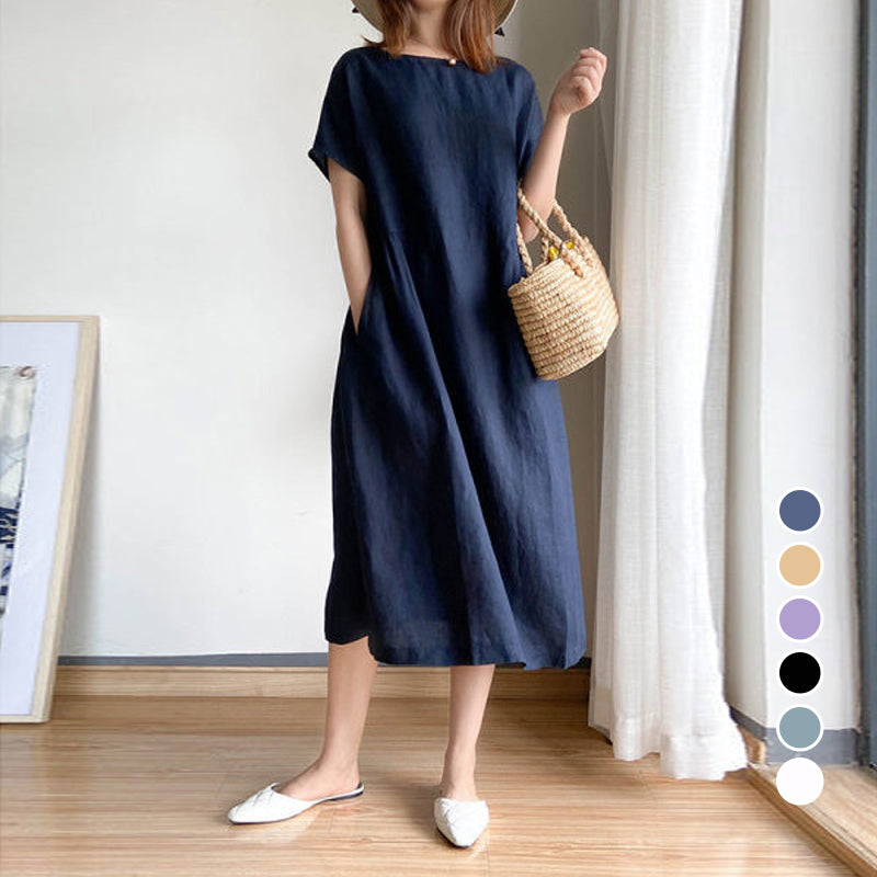 Simple Solid Color Short Sleeve Dress